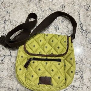 Eddie Bauer Quilted Green and Brown Crossbody Bag with Adjustable Strap